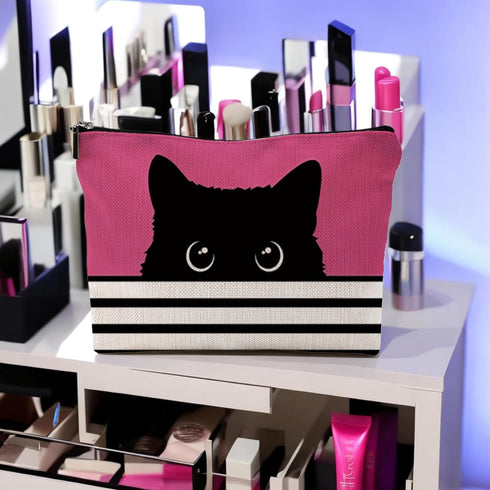 Black Cat Gifts - Gifts For Cat Lovers, Cat Makeup Bag, Cat Mom Gifts, Black Cat Small Makeup Cosmetic Bag For Purse(Pink Makeup Bag),Makeup Bag 7...