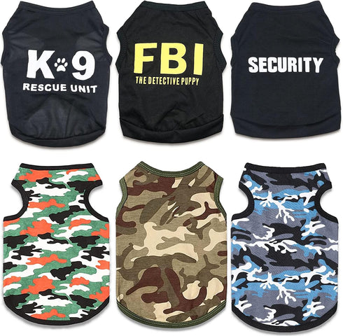 6 Pack Puppy Clothes for Small Dog Boy Summer Shirt for Chihuahua Yorkies Male Pet Tshirts Cat Clothing Black Security Vest Funny Apparel, Large...