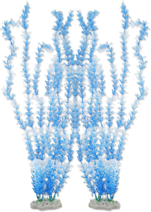 Large Aquarium Plastic Plants, Tall Aquarium Plants, Big Aquarium Plastic Plants for Fish Tanks Decor, 19.29" Height (Blue White, 2pcs)...