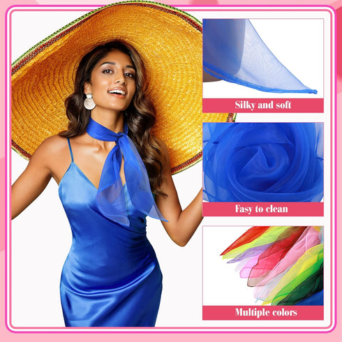22 Pcs 50s Retro Chiffon Sheer Square Neck Head Scarf for Women Handkerchief Lightweight Satin Ribbon Scarf Hemmed Sheer Neck Scarf Juggling Dance...