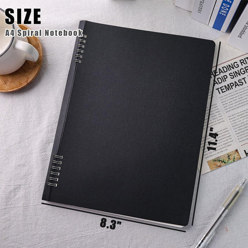 Koogel A4 Spiral Notebook Black, College Ruled Spiral Notepad with Flexible Cover 80 Sheet/160 Pages for Home School Office...