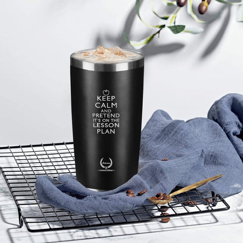 KEEP CALM 20 oz Wine Tumbler - Black, Unique Teacher & Birthday Gifts for Her & Him...