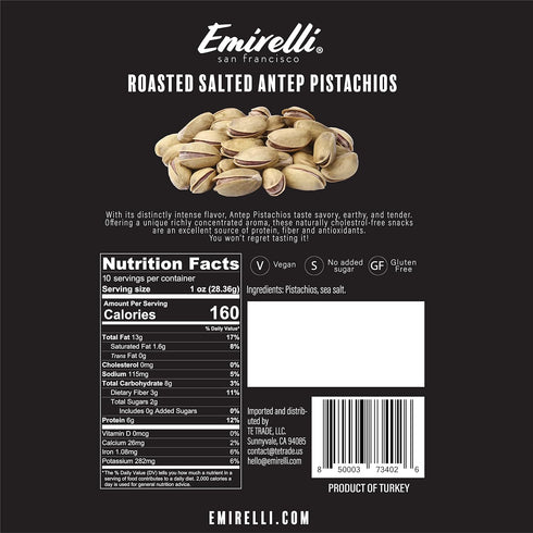 Emirelli Turkish Antep Pistachios in Shell, Roasted and Salted Intense Nuts, Non GMO Gluten Free Natural Vegan Healthy Snacks, Shelled Pistachios ...