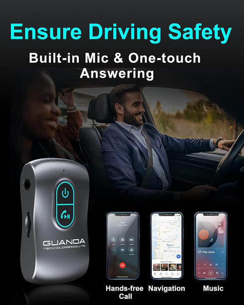 Bluetooth 5.0 Receiver for Car, Noise Cancelling Bluetooth AUX Adapter, Bluetooth Music Receiver for Car Stereo/PC/TV/Home Stereo/Wired Headphones...