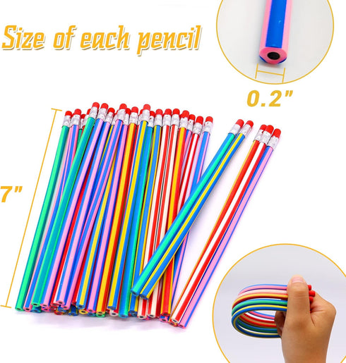 40 Pcs 7 Inch Flexible Pencils,Soft Novelty Pencil,Multi Colored Striped Soft Pencil with Eraser for Valentine's Day,Children Kids Gift School Fun...