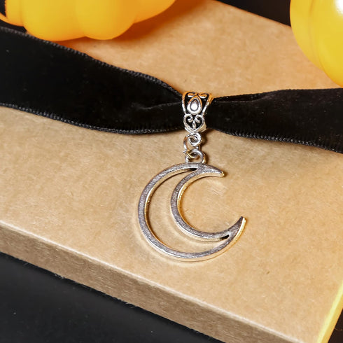 RareLove Halloween Costumes Black Velvet Gothic Collar Choker Crescent Moon Necklace Alloy Plated Gothic Accessory for Women...