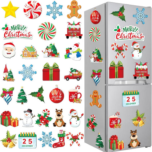 30 Christmas Theme Fridge Sticker Christmas Refrigerator Magnet Santa Claus Snowman Dwarf Snowflake Candy Fridge Magnet Stickers Decorations Xmas ...