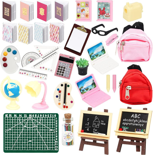 SOTOGO 34 Pieces Doll House School Supplies Mini School Accessories Dollhouse Toy Home Miniature Model DIY Doll Accessories...