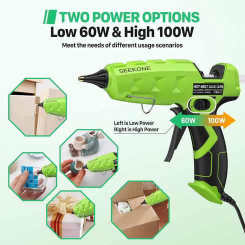SEEKONE Full Size Hot Glue Gun, 60/100W Dual Power Large Glue Gun with 20 Pcs Premium Glue Sticks,High Temp Heavy Duty Industrial Glue Gun Kit for...