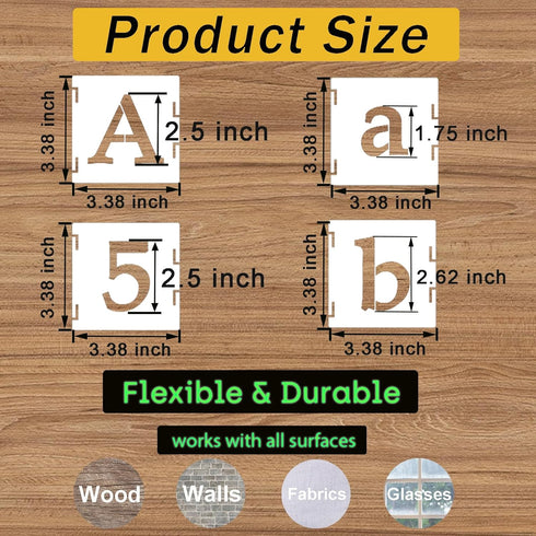 2.5 Inch Alphabet Letter Stencils, 65 Pcs Reusable Plastic Letter Number Symbol Interlocking Drawing Template Kit for Painting on Wood, Wall, Fabr...