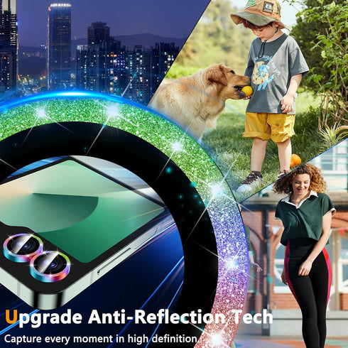 YWXTW for Samsung Galaxy Z Flip 6 Camera Lens Protector, Bling Glitter Individual Anti Scratch Metal Ring Tempered Glass Camera Screen Protector f...