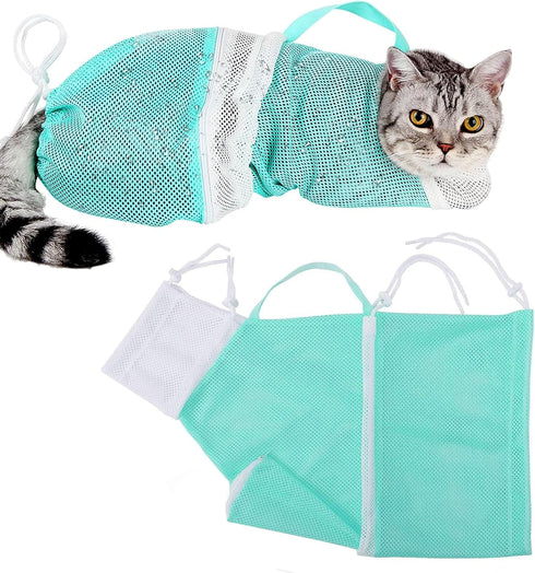 Adjustable Cat Bathing Bag, Puppy Dog Pet Cleaning Shower Net Bag, Anti-bite & Anti-Scratch Cat Bath Washing Restraint Bag, Breathable Mesh Cat Gr...