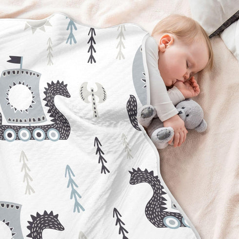 Qilmy Viking Ships Baby Blanket for Boys Girls Kids with Soft Cotton, Cute Cozy Warm Nursery Receiving Swaddle Blanket for Toddler Infant Crib, 30...