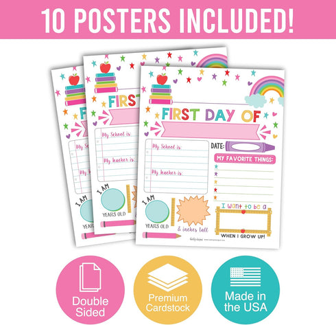 First Day of School Board – 10 Double-Sided First and Last Day Boards, 8x10 Back to School Photo Prop for Kids, Preschool, Kindergarten and Elemen...