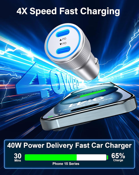 Fast Charging for iPhone 15 Car Charger 40W, iWatch Charger Cable 3FT+ USB C to C Cable 3FT Compatible for iPhone 15/15 Plus/15 Pro/15 Pro Max, iP...