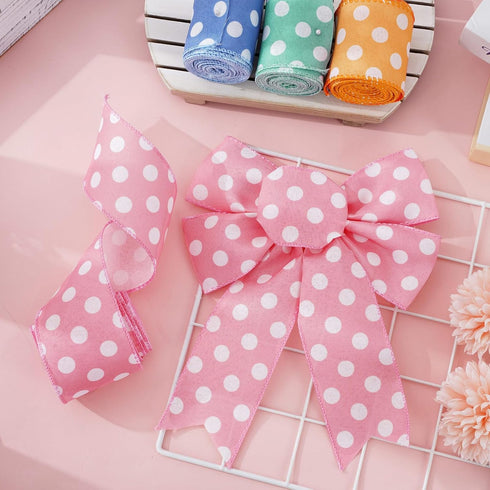 AnyDesign Polka Dots Wired Edge Ribbon 24 Yards Green Purple Pink Orange Dots Fabric Craft Ribbon for Easter Birthday Baby Shower Spring Gift Wrap...