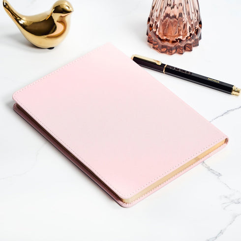 Papyrus: 6x8.5 Cloth Journal with Biobased Embossed PU Cover - Stitched Detailing, Woven Label and Flap, Blush...