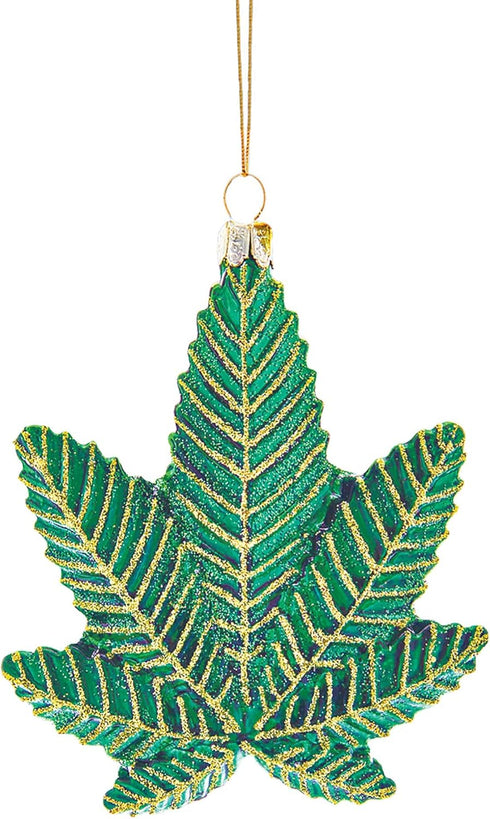 Kurt S. Adler Collections Etc Sparkling Green Glass Cannabis Leaf Christmas Ornament...