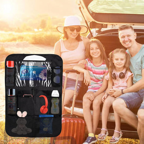 Ecurfu Backseat Car Organizer with 10 Compartments, 10 Inch Tablet Holder, Waterproof Storage Bag for Kids Cars - 600D Oxford Fabric, Black (1PC)...