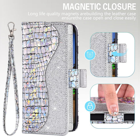 Asuwish Phone Case for Google Pixel 3a Wallet Cover with Tempered Glass Screen Protector and Wrist Strap Flip Card Holder Bling Glitter Stand Cell...