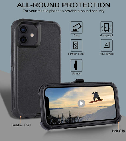 for iPhone 11 Case with Belt Clip Holster Kickstand & 2 Screen Protector, Full Protection Heavy Duty Phone Case, Shockproof Drop-Proof Durable Cov...