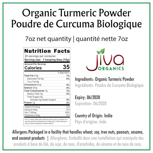 Jiva Organic Turmeric Powder 7 oz - Packaged in Resealable Bag, 100% Raw with Tumeric Powdered Organic, Turmeric Curcumin Powder, Origins from Ind...