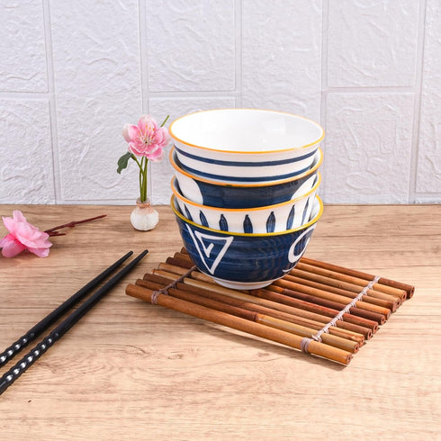 Japanese Rice Bowl Set of 4 Ceramic Sushi Bowls for Soup Oats...