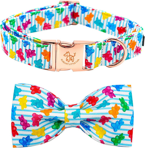 Elegant little tail Dog Collar, Summer Dog Collar with Bow tie, Blue Bear Print Dog Collars Pet Collar Boy Girl Cute Bowtie Collar Dog for Medium ...