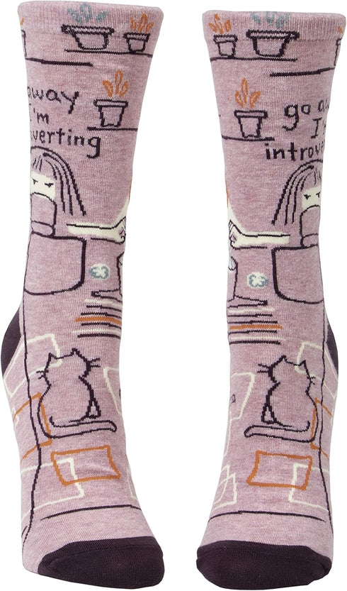Blue Q Women's Funny Crew Socks ~ Go Away, I'm Introverting. (fit shoe size 5-10)...