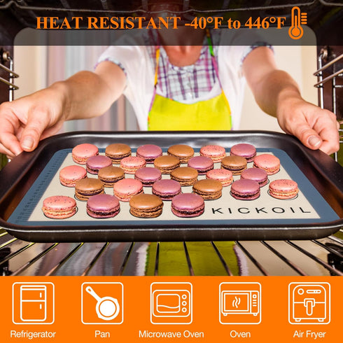 Macaron Silicone Baking Mat Set 2 Half Sheet Grey Non-Stick Reusable Baking Mats Food Grade Silicone Cookie Sheet Bakeware Mat for Oven Macarons M...