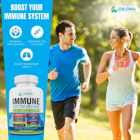 10 in 1 Immune System Support Supplement - Vitamin C (1000 mg), Quercetin, Vitamin D3 (5000iu), Zinc (40 mg), Elderberry, Echinacea, Turmeric, Gin...