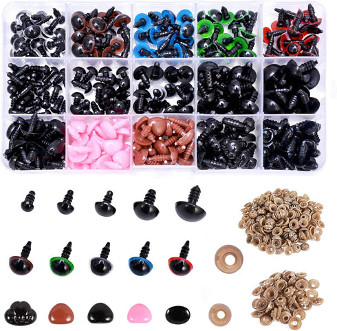 MENKEY Plastic Safety Eyes and Noses with Washers 570 Pcs, Craft Doll Teddy Bear Nose for Amigurumi, Crafts, Crochet Toy Stuffed Animals (Assorted...