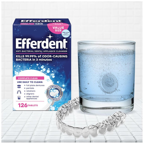 Efferdent Retainer Cleaning Tablets, Denture Cleanser Tablets for Dental Appliances, Complete Clean, 126 Tablets...
