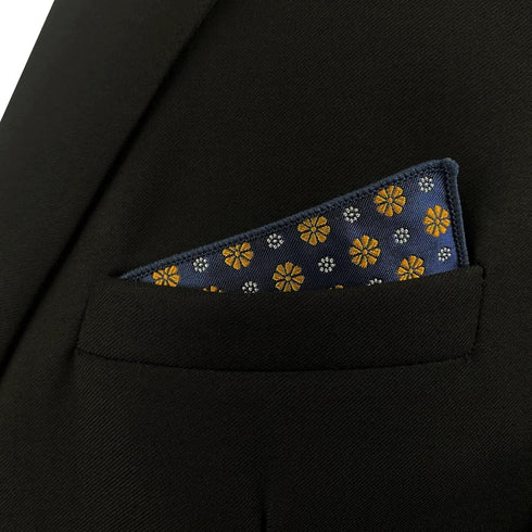 S&W SHLAX&WING Classic Handkerchief for Men Blue Orange Flower Pocket Square 12.6"...