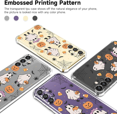Halloween Case for Samsung Galaxy S24 Pumpkin, Ghost Cat Designed Soft Slim Fit TPU Anti-Scratch Shockproof Protective Mobile Cover Clear Phone Ca...