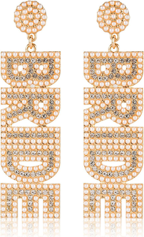 Bride Earrings, Rhinestone Bridal Earrings Drop BRIDE Earrings Beaded Dangle Crystal Wedding Bridal Jewelry Accessories for Women, Proposal, Engag...