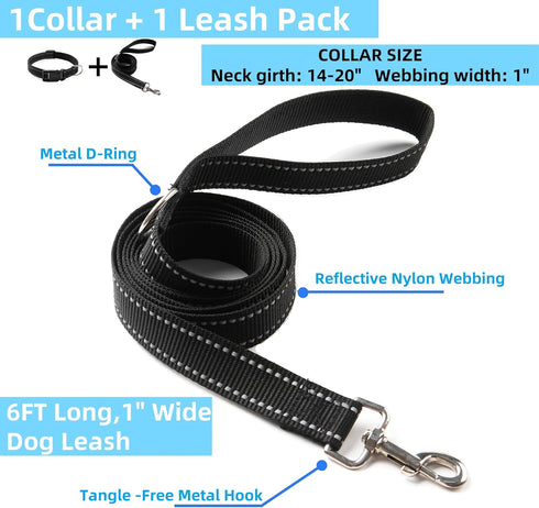 Reflective Dog Collar for Small,Medium, and Large Dogs,Ajustable Nylon Dog Collars with Quick Release Buckle,Black M(Collar+Leash)...