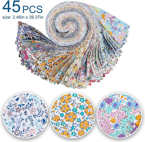 45PCS Fabric Jelly Rolls, Jelly Roll Fabric Strips for Quilting, Patchwork Craft Cotton Quilting Fabric, Quilting Fabric, Plain Weave Cotton Fabri...