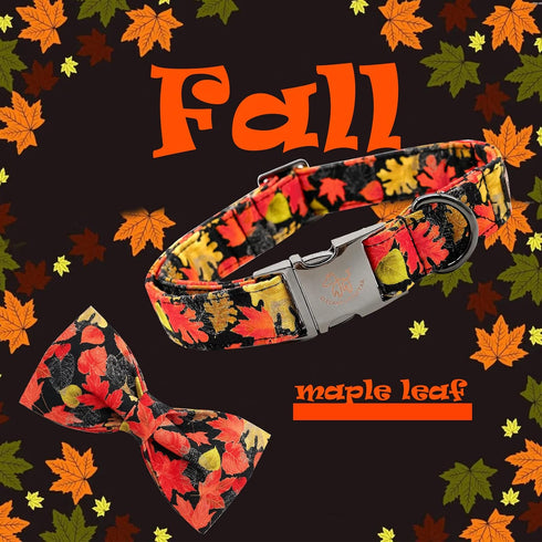 Elegant little tail Dog Collar with Bow - Fall Dog Collar Maple Leaf Bow Girl Boy Pet Collar Gift Soft Dog Bowtie Collars for X-Small Puppy...