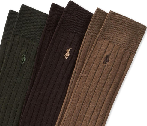 POLO RALPH LAUREN Mens Mercerized Cotton Ribbed Dress OTC Socks 3 Pair Pack Reinforced Cotton Comfort...