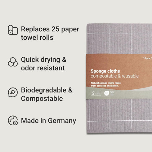 | Premium Natural Swedish Dishcloth | Cleaning Sponge Cloth | Eco-Friendly | Vegan | Compostable | 5 Pack...