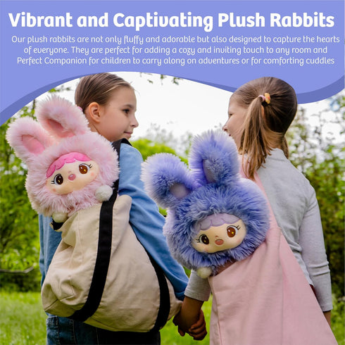 Teddy Bear Stuffed Bunny-14 Inches Plushies, Bunny Teddy Bear, and Cute Plushies, Kids Companion Stuffed Animal Bunny Facial Expression Purple Bun...