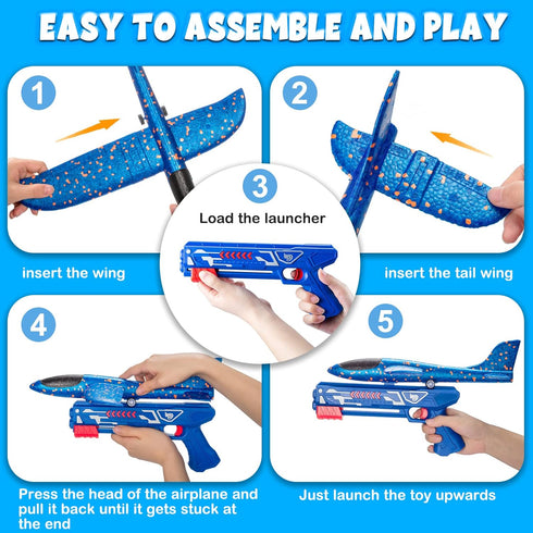 2 Pack Airplane Toys with Launcher, 17.5" Large Throwing Foam Plane, Foam Gliders for Boys Age 3 4 5 6 7 8 9+ Years Old, Flying Toys Birthday Gift...