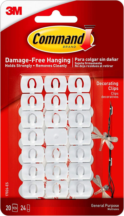 Command Small Decorating Clips, White, 20-Clips, 24-Strips, Decorate Damage-Free...