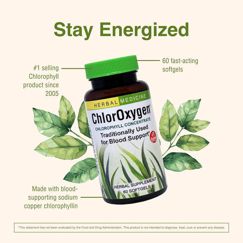 Herbs Etc. ChlorOxygen Chlorophyll Concentrate - Aids Healthy Blood Circulation - High-Altitude Environment Support - Energy Support - 60 Softgels...