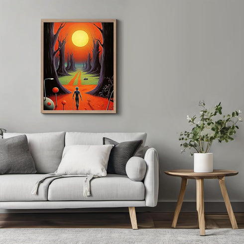 Posterizer 1 pcs-Alien Strolling into Alien Planet's Sunset-Abstract & Modern Art-Fantasy & Fiction Art-Gift for Art Lovers-Decor for Home & Offic...