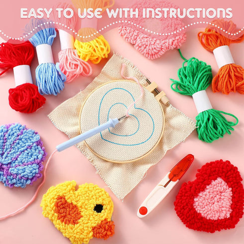 Hanaive 20 Pcs Punch Needle Kit Embroidery Needle Coasters Kit for Children Adult Beginner DIY Mug Tufted Rug Making Set......