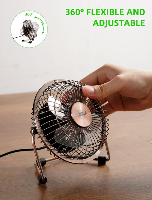 xasla 4 Inch Small USB Desk Fan, Mini Quiet Fan with Metal Construction & Strong Airflow & 360°Adjustable Tilt Angle, Personal Cooling Fan for Des...