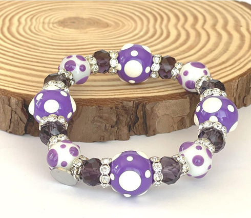 Linpeng Purple Glass Beads Polka Dots Bracelet, One Size...