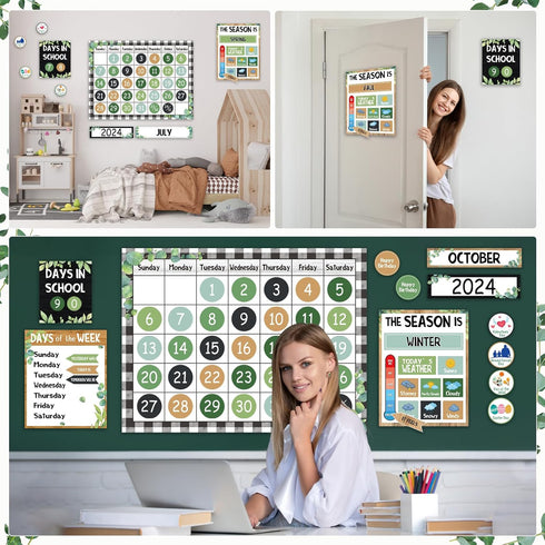 Farmhouse Classroom Calendar Set Bulletin Board Sets for Teachers Bulletin Board Calendar with Numbers Month Weather for Classroom Decor School Ca...